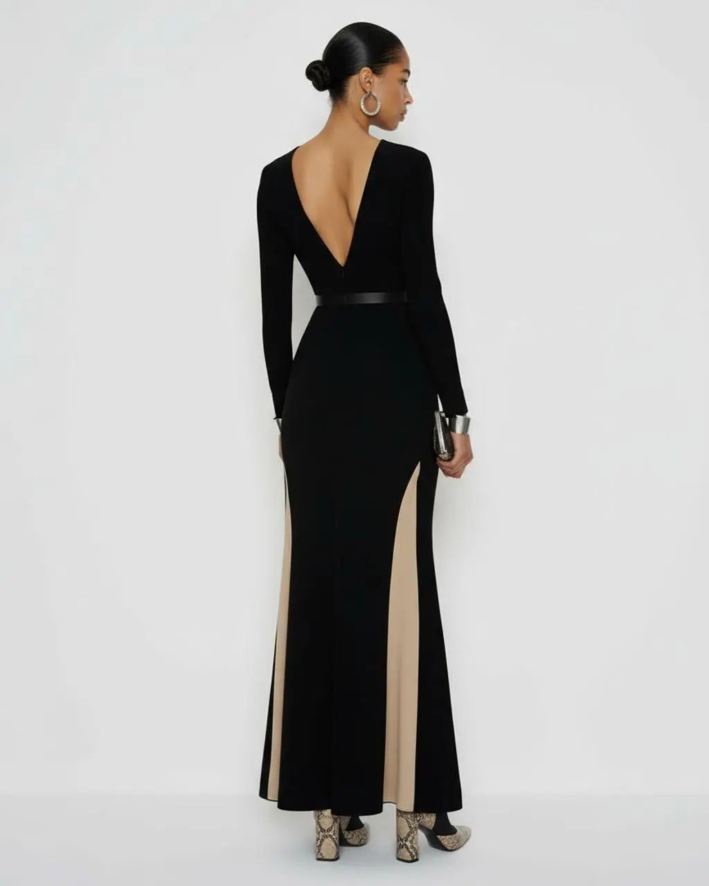 Deep V-Neck Contrast Fishtail Dress SOLACE