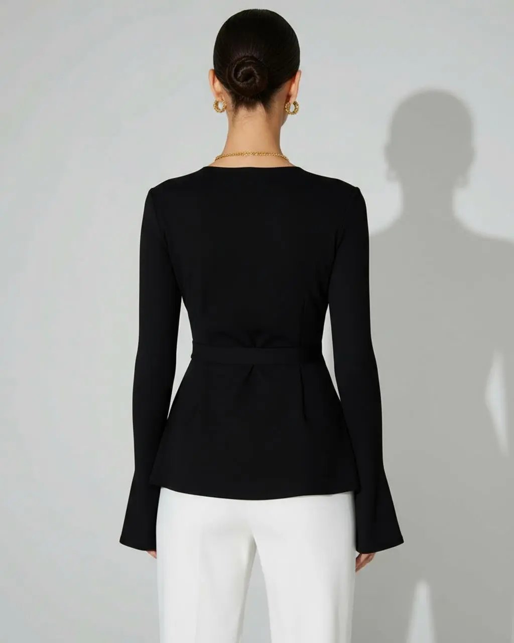 Bell-Sleeve Asymmetrical Hem Wrap Top SOLACE
