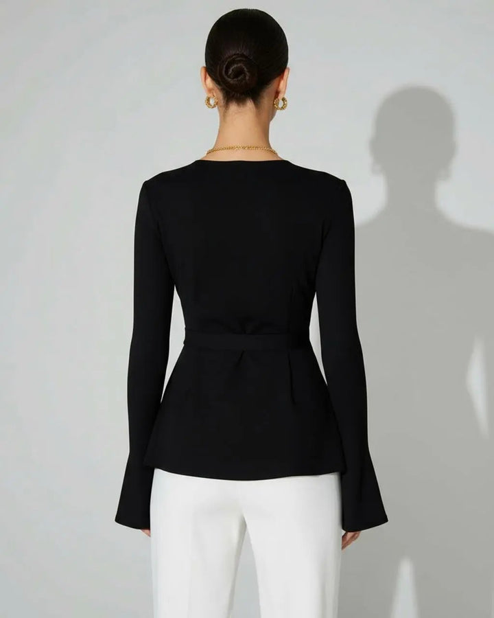 Bell-Sleeve Asymmetrical Hem Wrap Top SOLACE