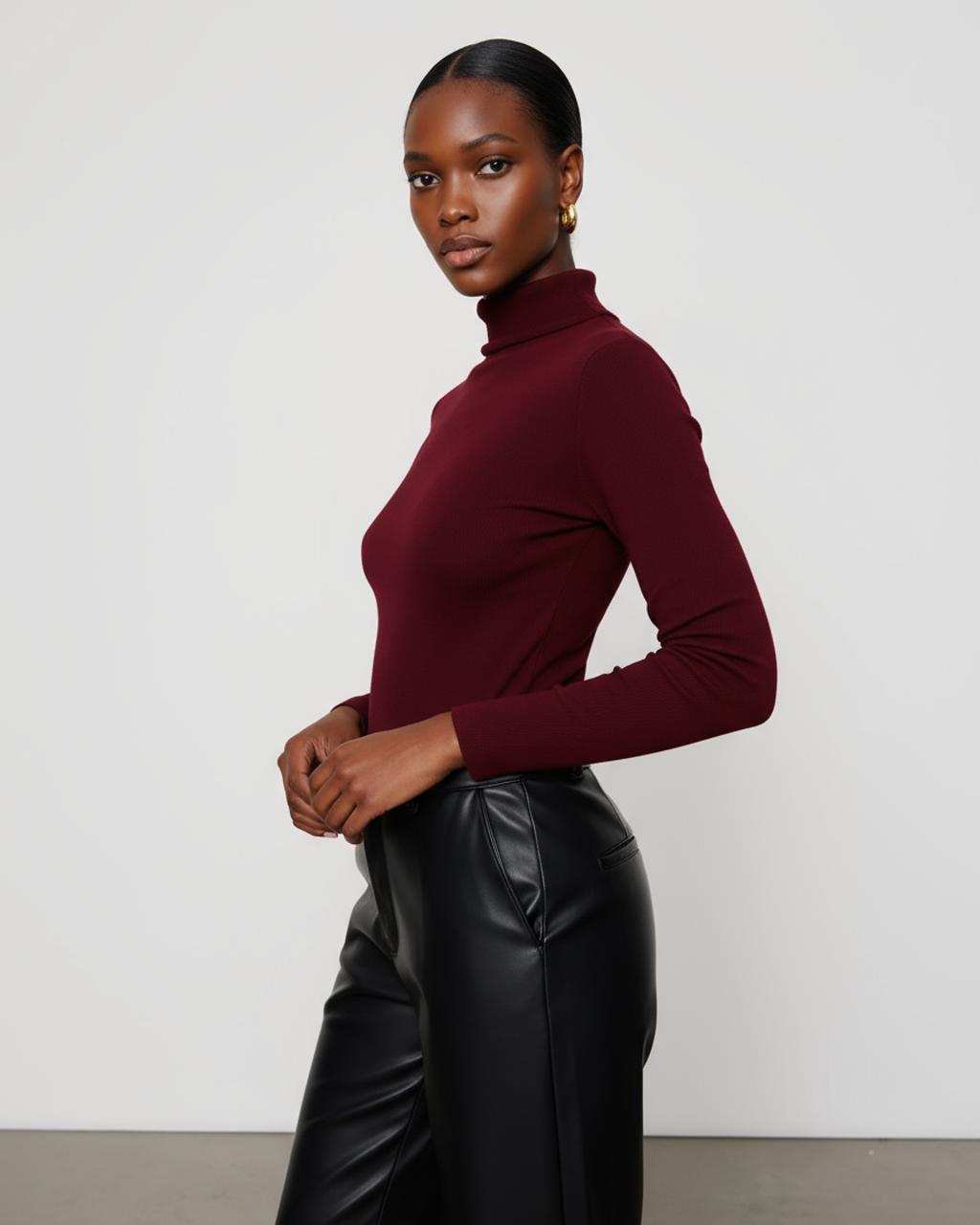 Solid Turtleneck Long-Sleeved Sweater Top SOLACE