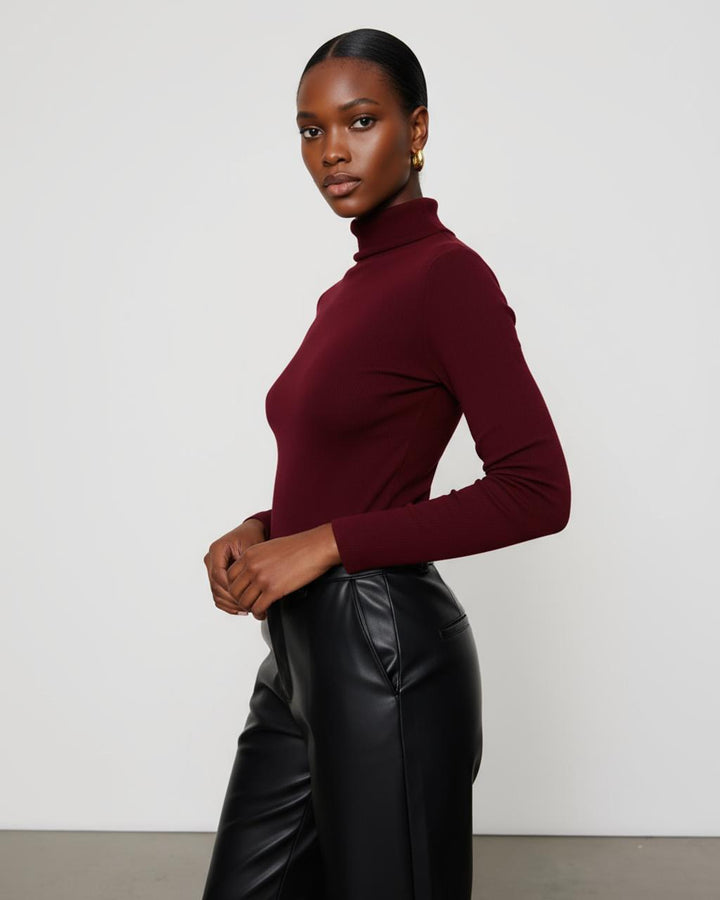 Solid Turtleneck Long-Sleeved Sweater Top SOLACE