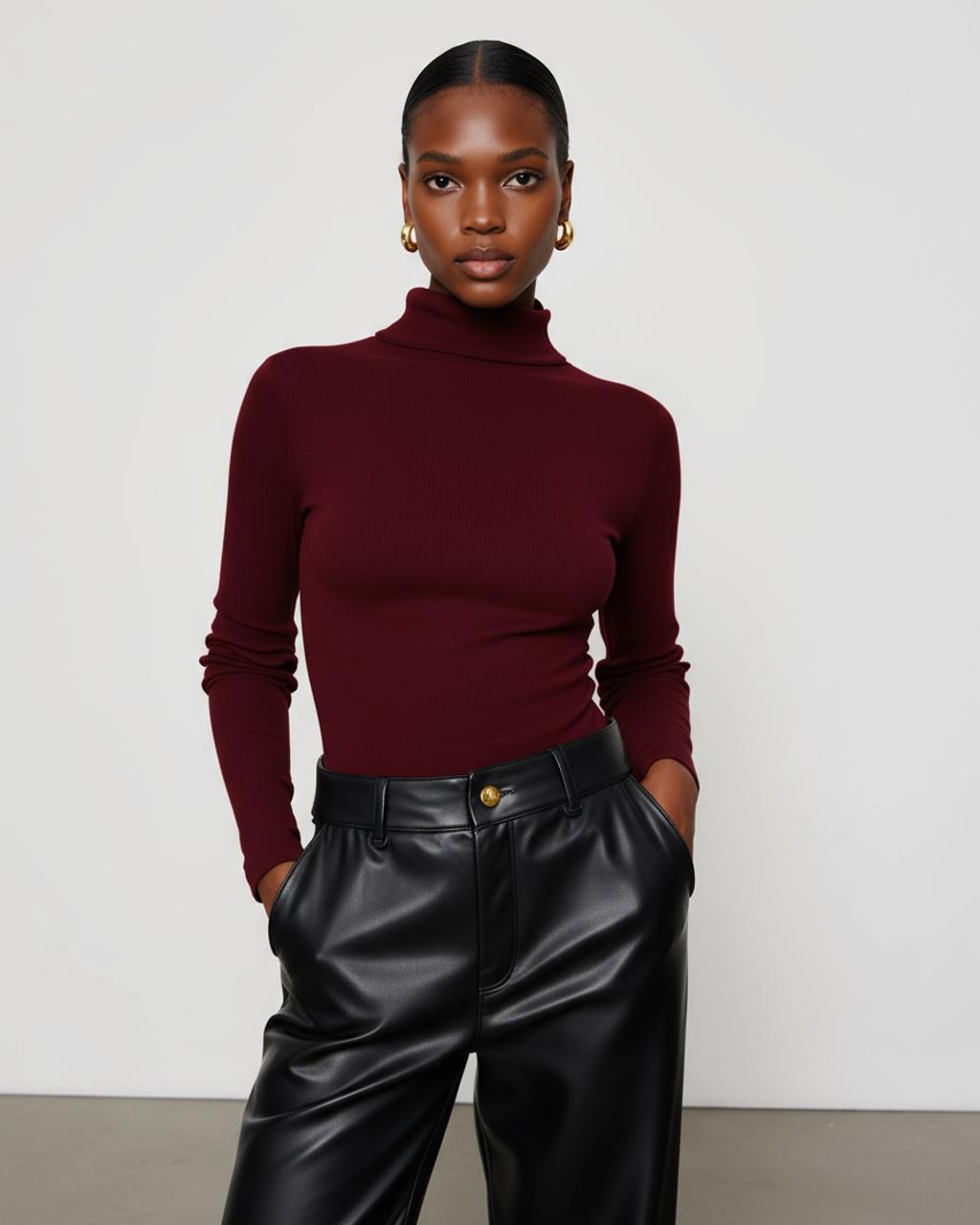 Solid Turtleneck Long-Sleeved Sweater Top SOLACE