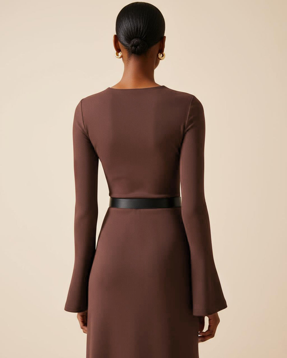 Brown Bell Sleeve Knit Midi Dress SOLACE