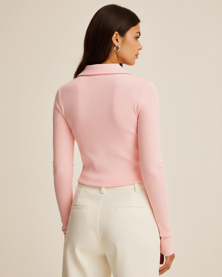 Zipper Long-Sleeve Cropped Knit Top SOLACE