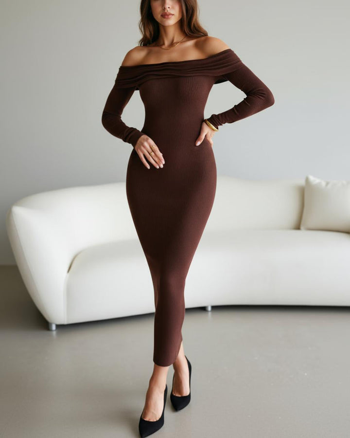 Off The Shoulder Long-Sleeve Knit Dress SOLACE