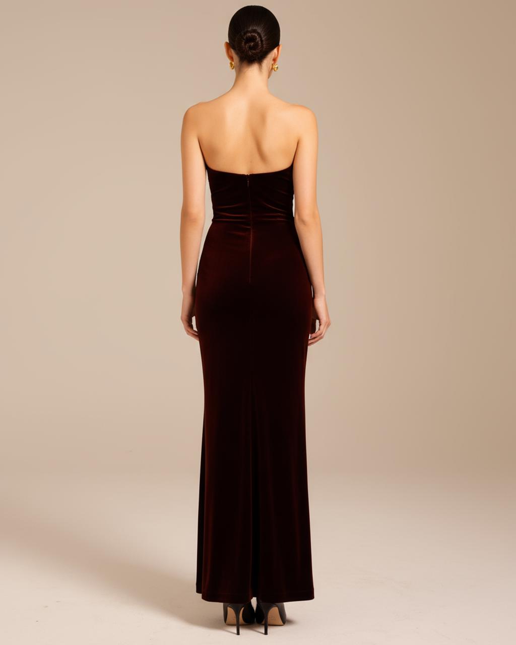 Burgundy One-Shoulder Velvet Dress SOLACE
