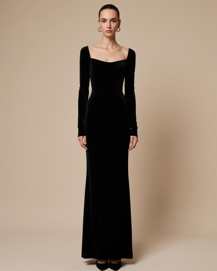 Black Square Neck Backless Dress SOLACE