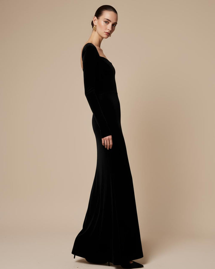 Black Square Neck Backless Dress SOLACE