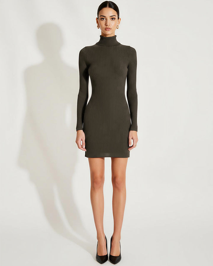 Grey High Neck Rib Dress SOLACE