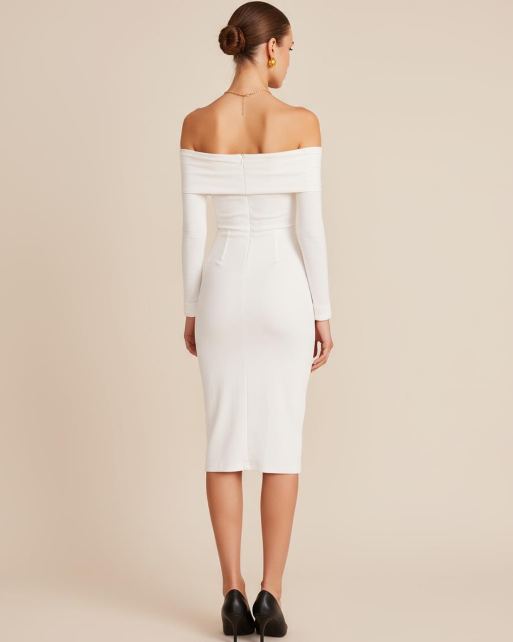 White Off The Shoulder Fitted Bodycon Dress SOLACE