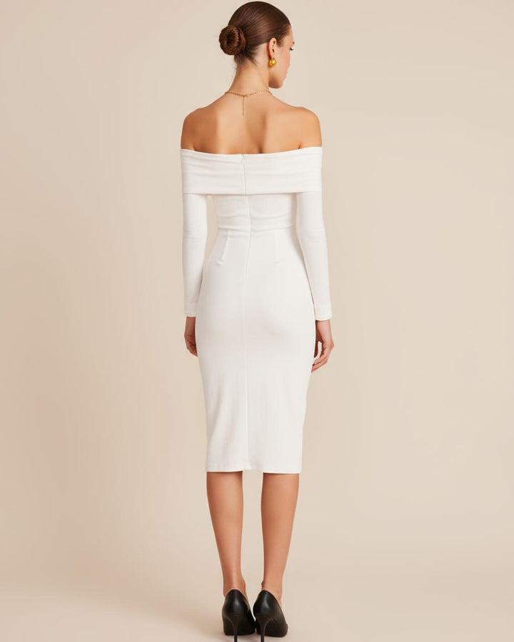 White Off The Shoulder Fitted Bodycon Dress SOLACE