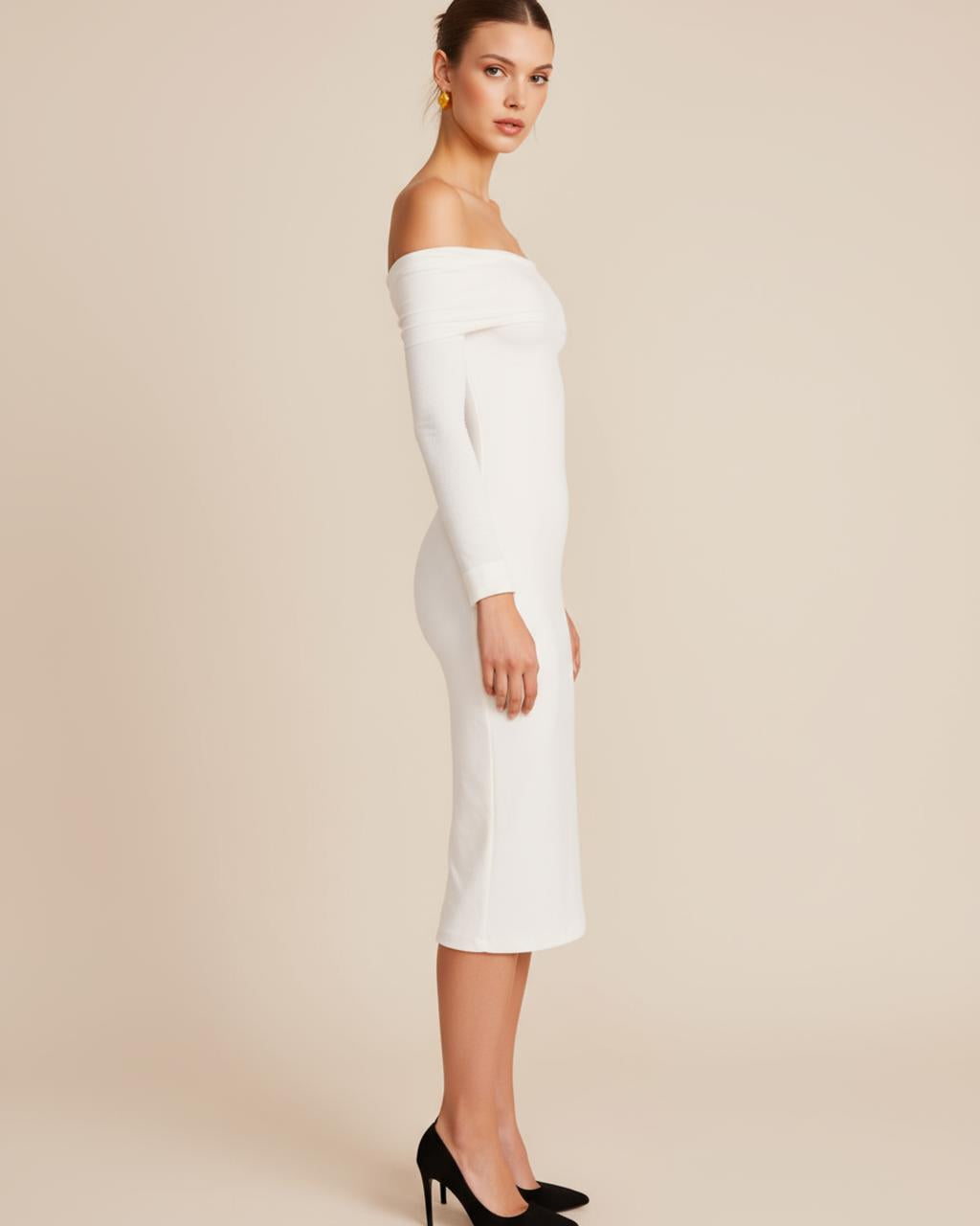 White Off The Shoulder Fitted Bodycon Dress SOLACE