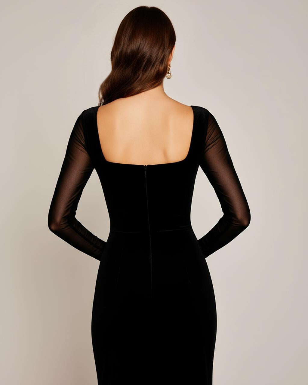 Black Sheer Sleeve Bodycon Midi Dress SOLACE