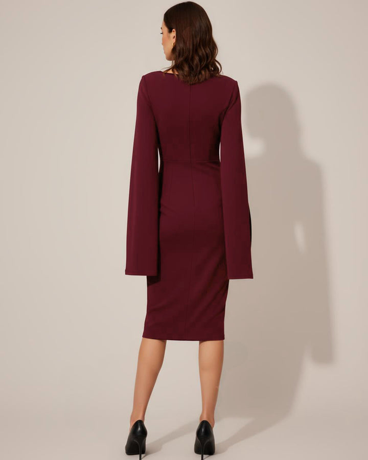 Burgundy Square Neck Split Sleeve Dress SOLACE