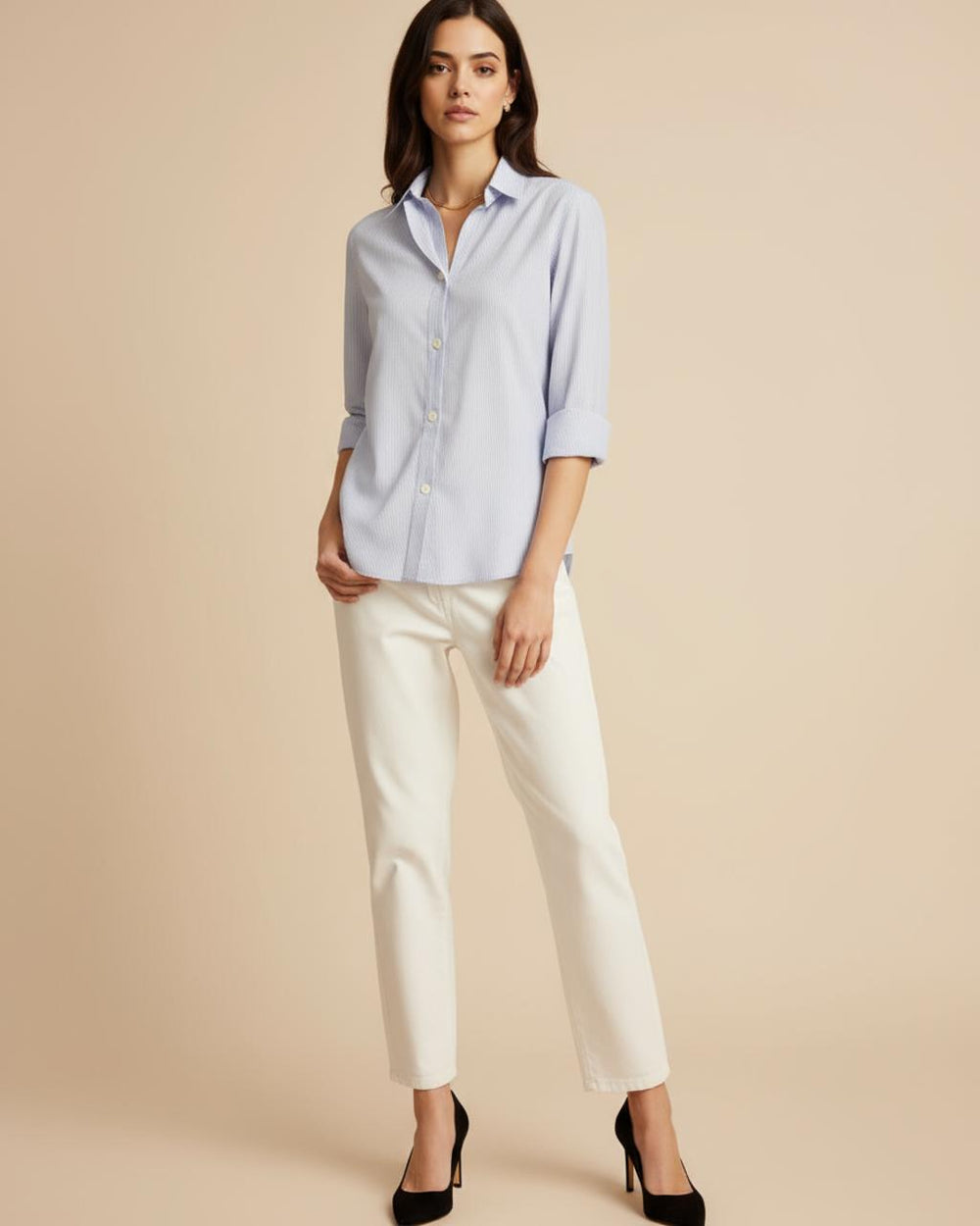 Casual Blue Vertical Stripe Shirt SOLACE