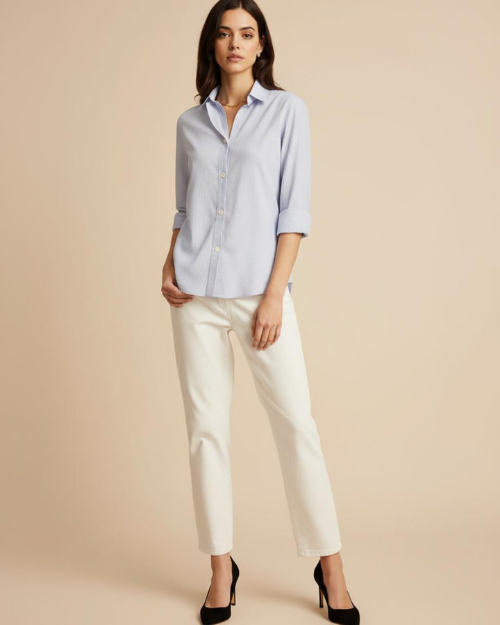 Casual Blue Vertical Stripe Shirt SOLACE