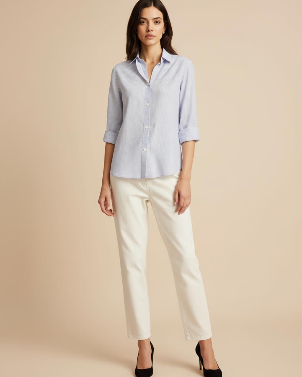 Casual Blue Vertical Stripe Shirt SOLACE