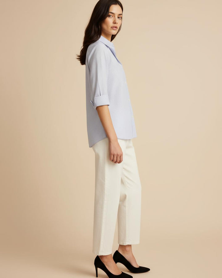 Casual Blue Vertical Stripe Shirt SOLACE