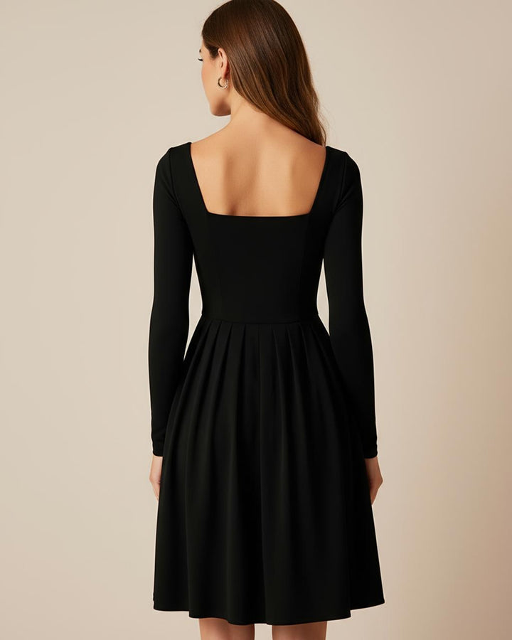 Black Square Neck A-Line Knee Dress SOLACE