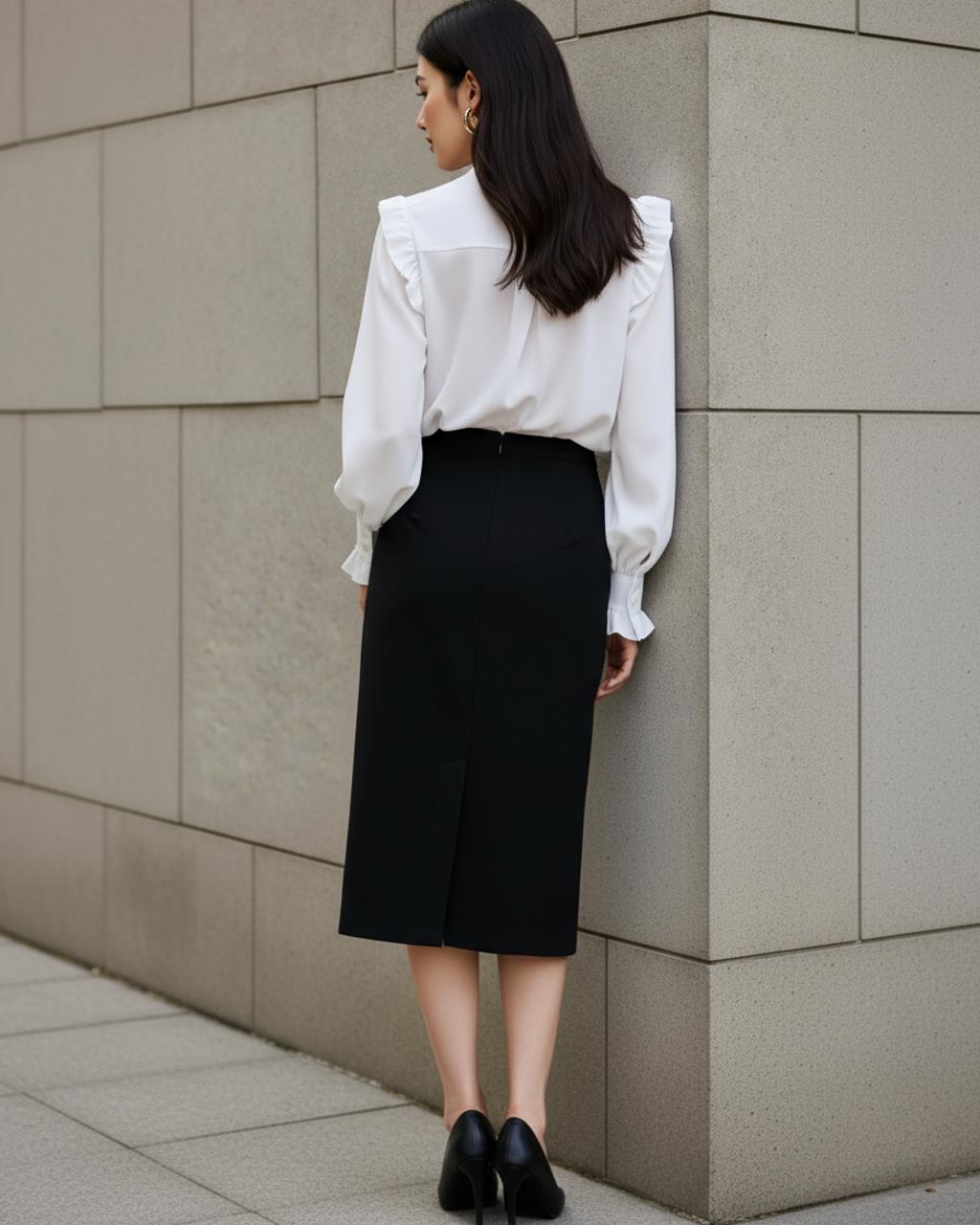 Stand Collar Ruffled Long-Sleeve Shirt SOLACE