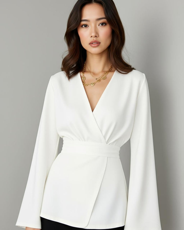 White Cross Neckline Wrap Top SOLACE