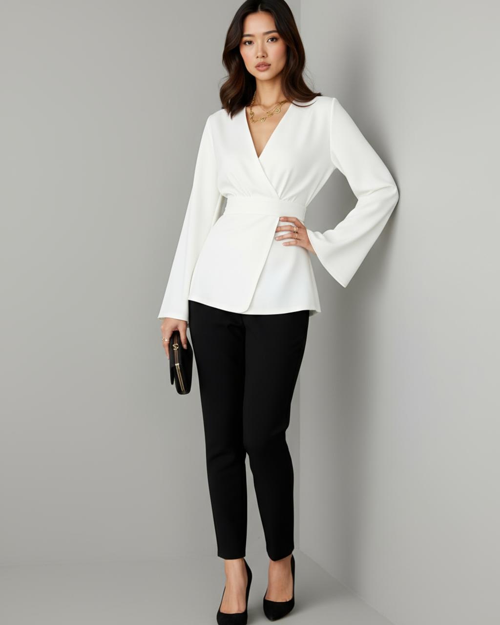 White Cross Neckline Wrap Top SOLACE