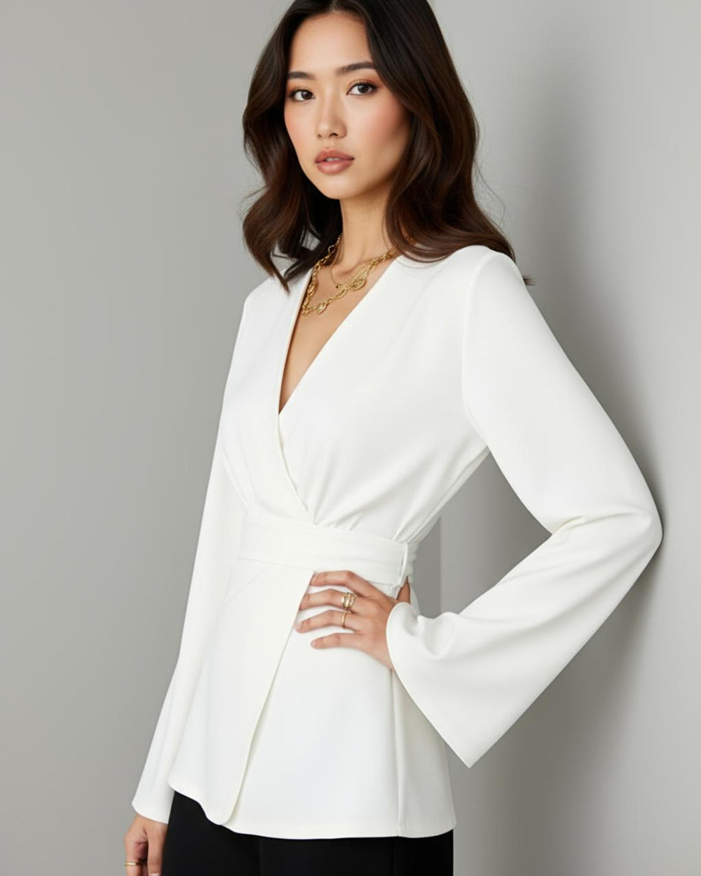 White Cross Neckline Wrap Top SOLACE