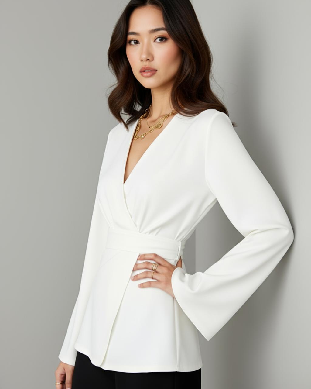 White Cross Neckline Wrap Top SOLACE