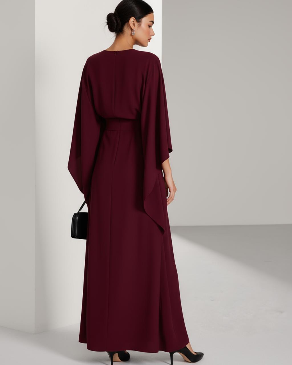 Deep Neckline Asymmetrical Flutter Sleeve Dress SOLACE