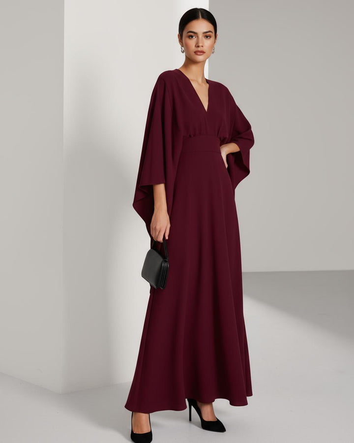 Deep Neckline Asymmetrical Flutter Sleeve Dress SOLACE