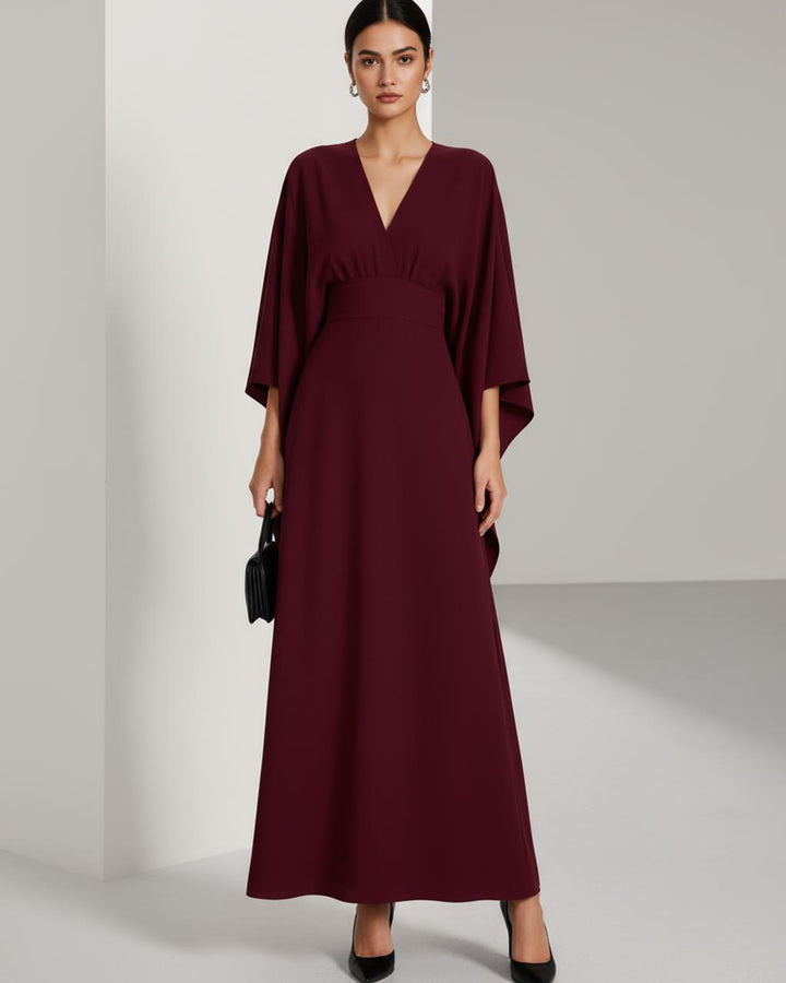 Deep Neckline Asymmetrical Flutter Sleeve Dress SOLACE
