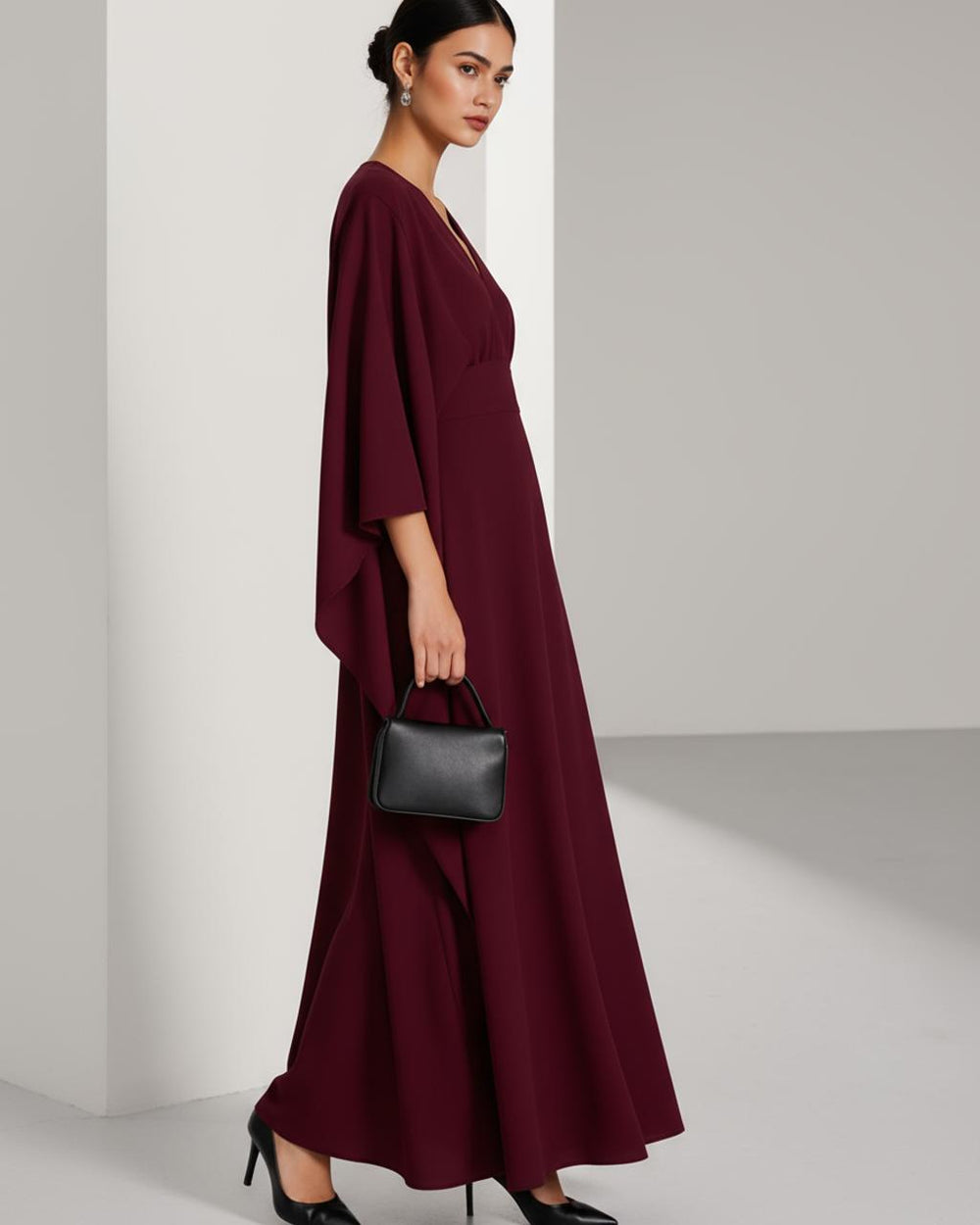 Deep Neckline Asymmetrical Flutter Sleeve Dress SOLACE