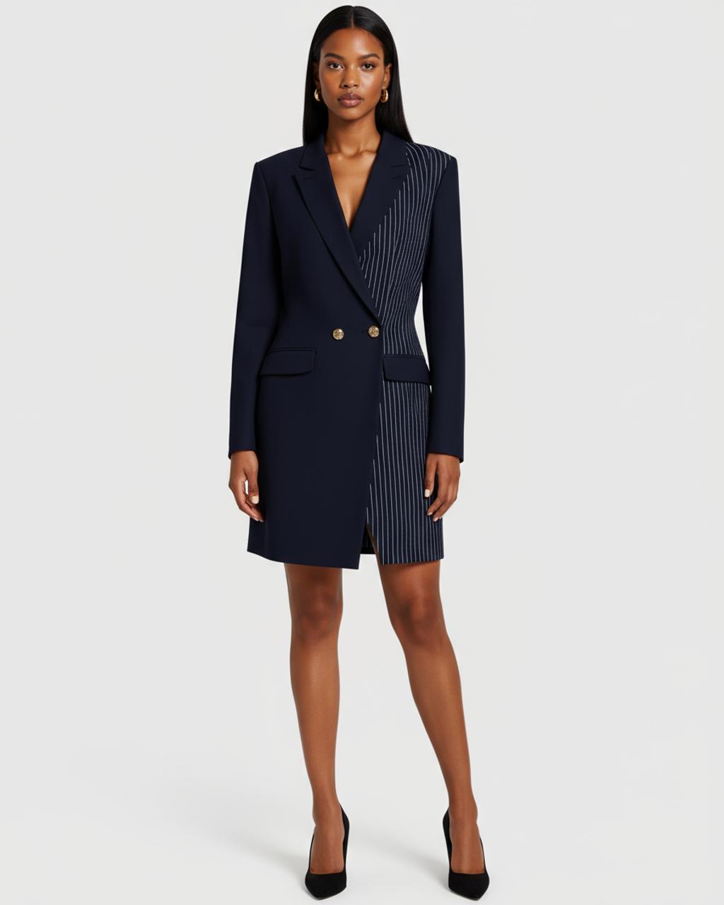 Split Decision Pinstripe Mini Suit Dress SOLACE