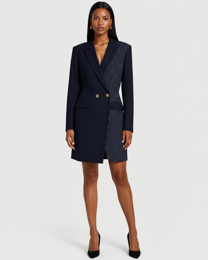 Split Decision Pinstripe Mini Suit Dress SOLACE