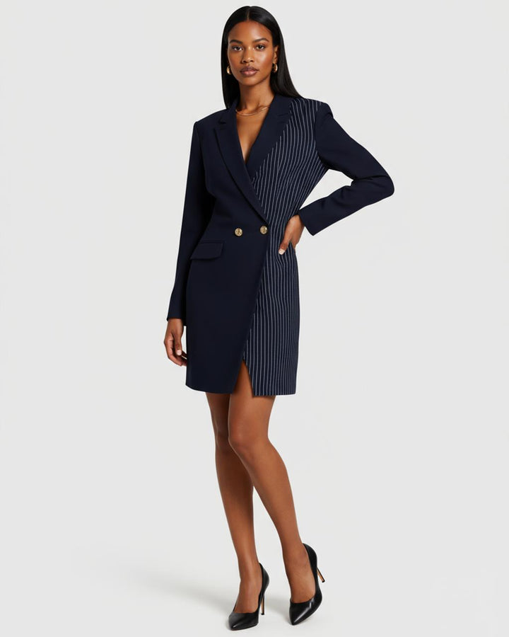 Split Decision Pinstripe Mini Suit Dress SOLACE