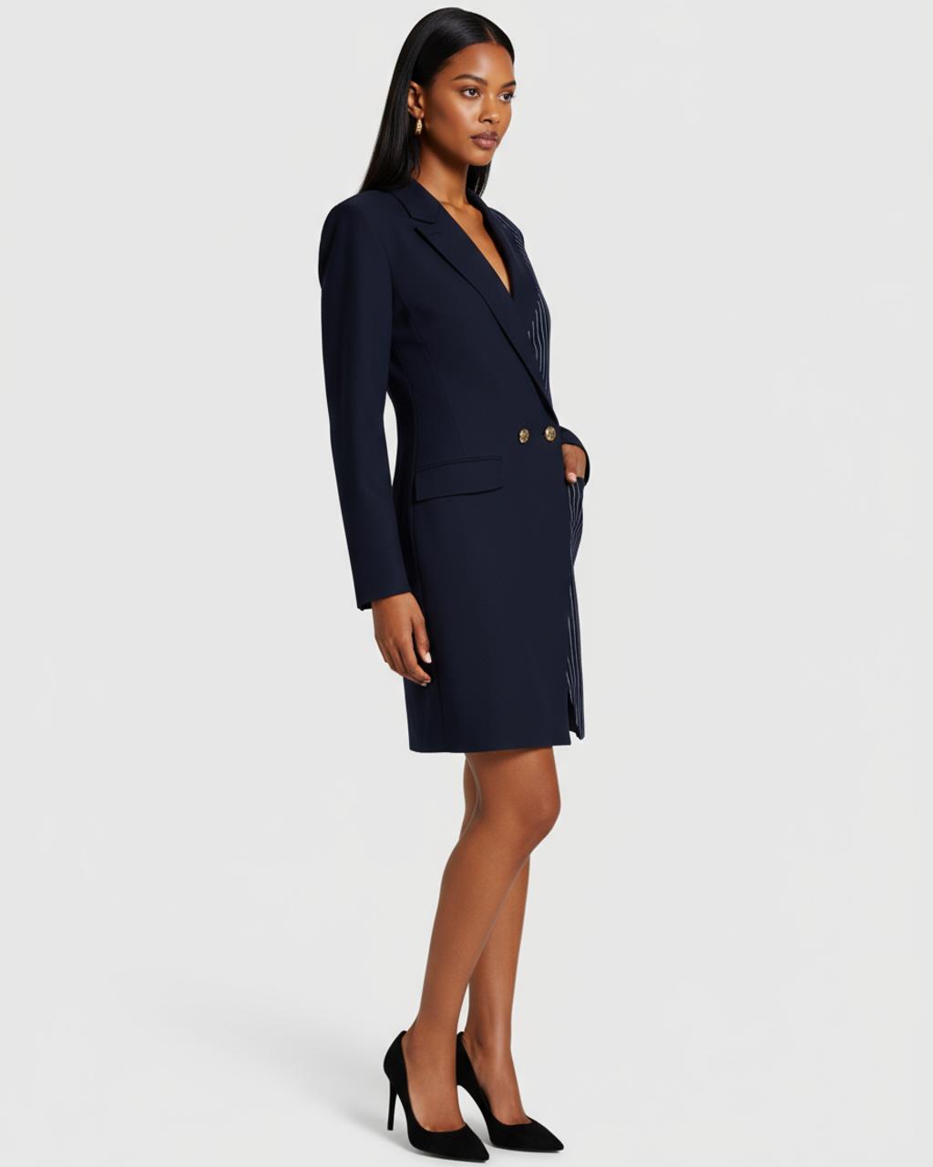 Split Decision Pinstripe Mini Suit Dress SOLACE