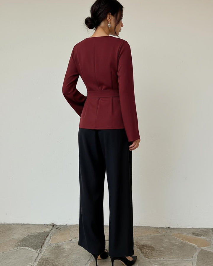 Deep Neckline Tops And Pants Two-Piece Set SOLACE