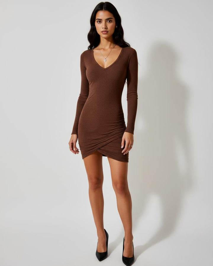 Deep Neck Uneven Hem Knit Dress SOLACE