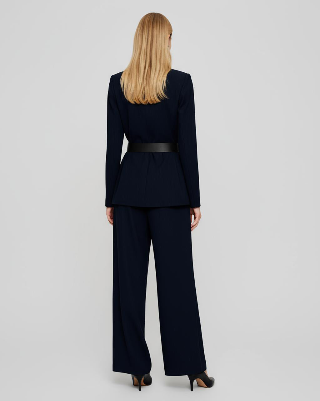 Metal Button Waist Blazer and Wide-Leg Pants Suit Set SOLACE