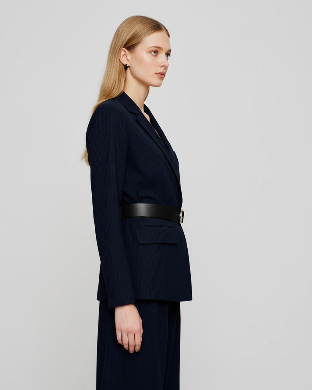 Metal Button Waist Blazer and Wide-Leg Pants Suit Set SOLACE