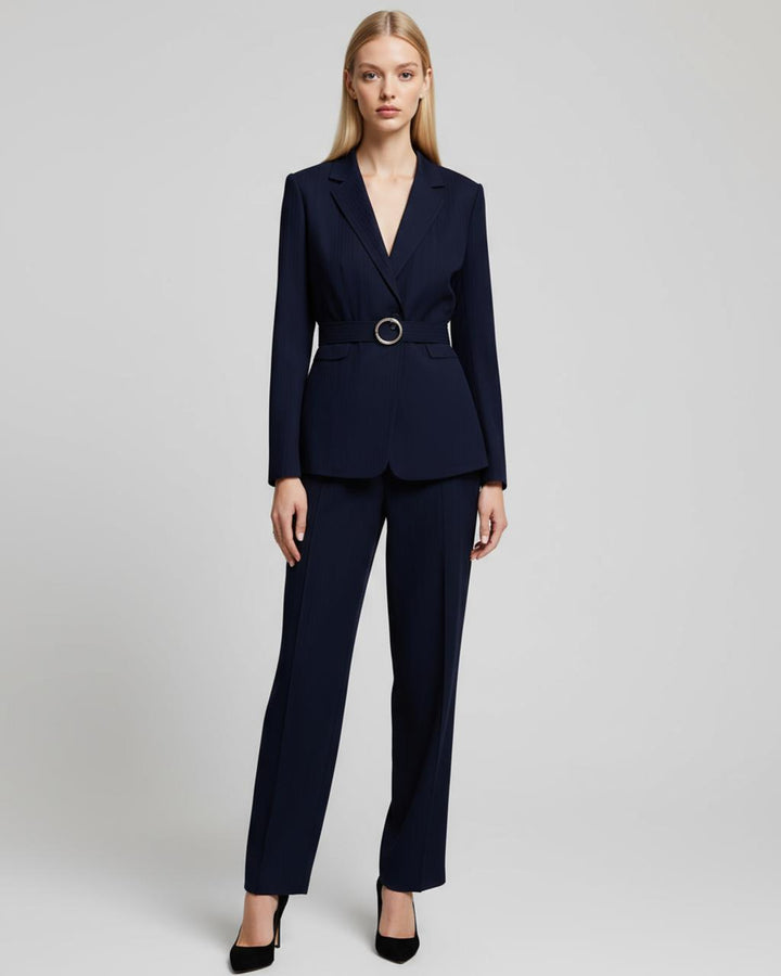 Notch Lapel Belt Blazer and Pants Suit Set SOLACE
