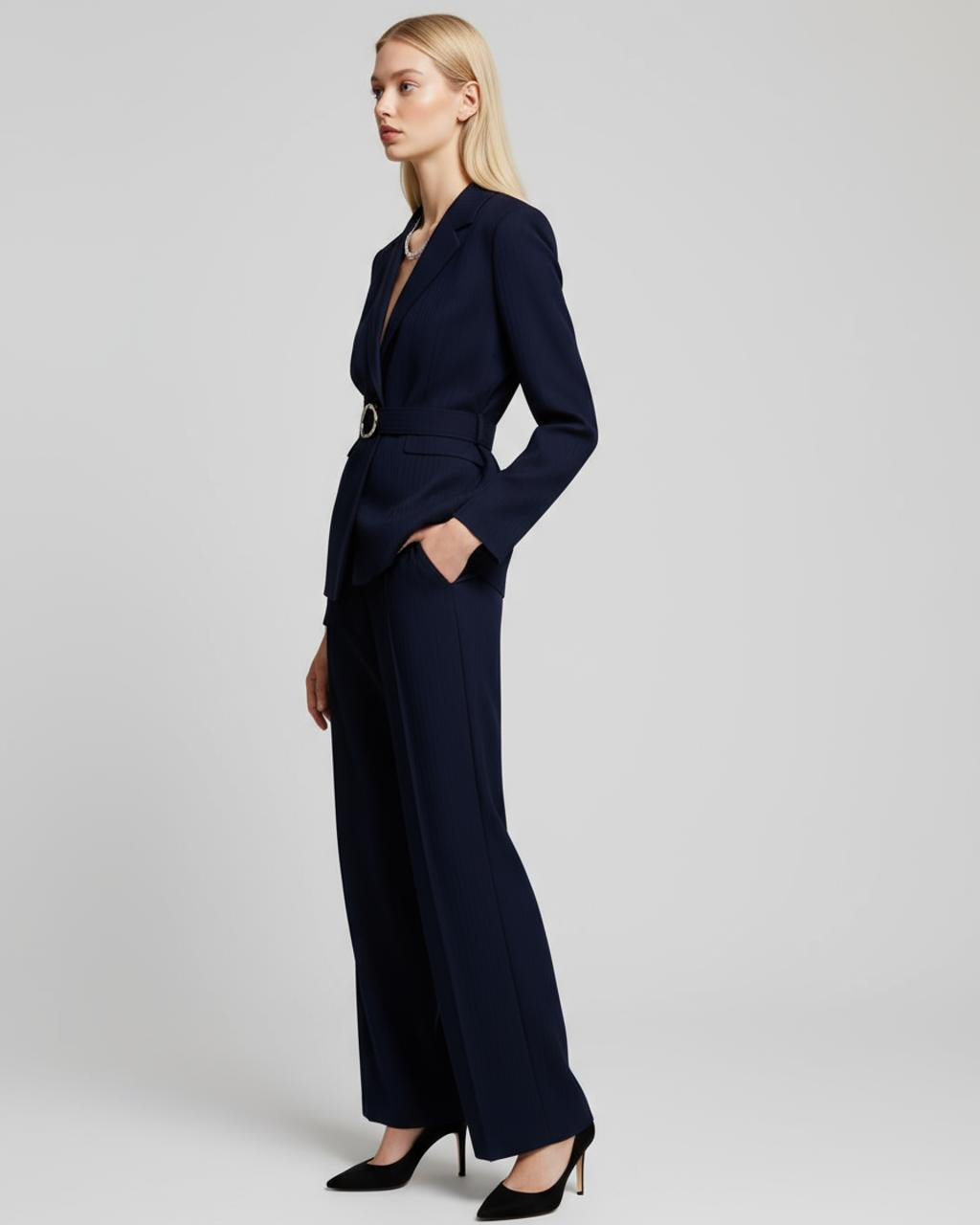 Notch Lapel Belt Blazer and Pants Suit Set SOLACE