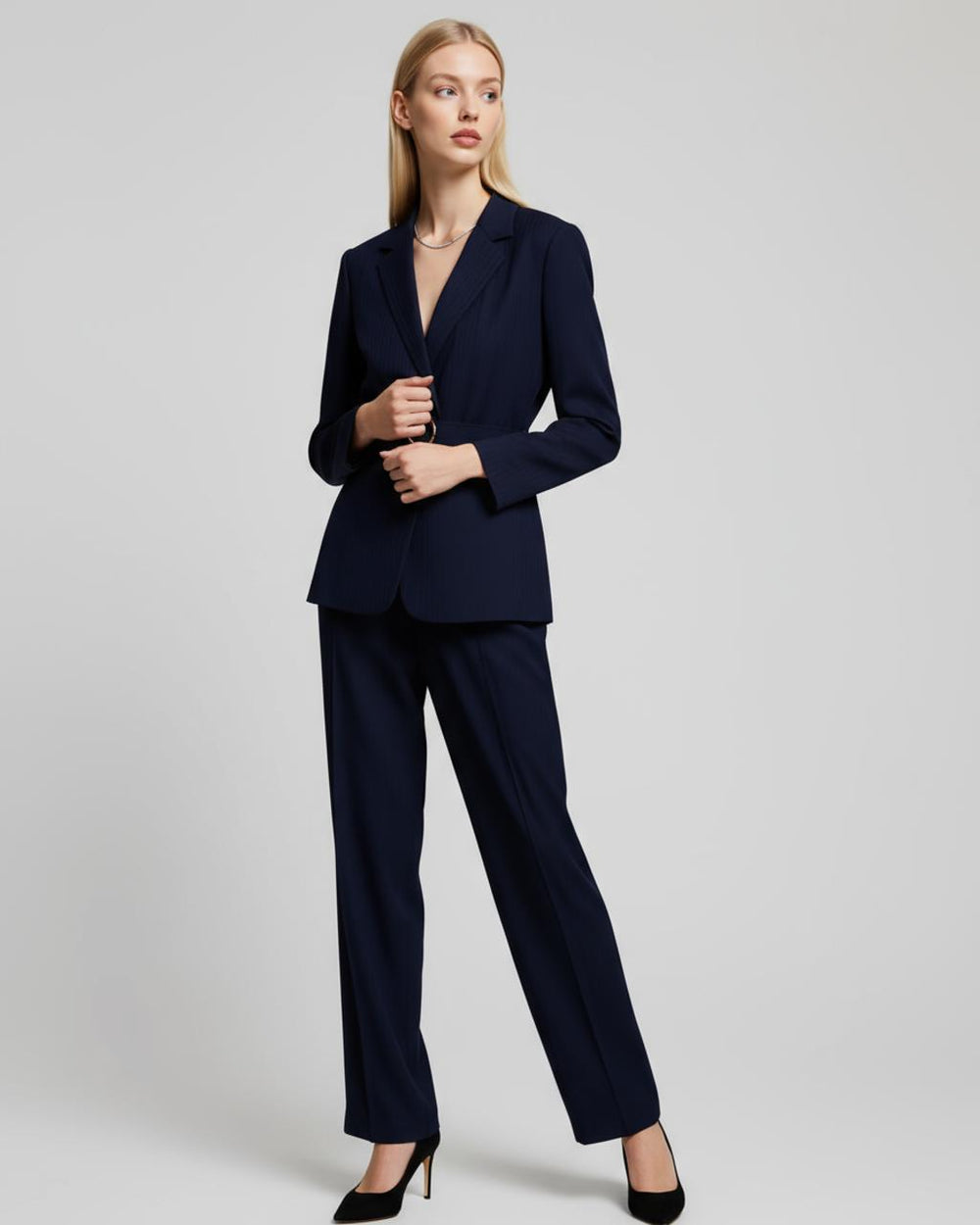 Notch Lapel Belt Blazer and Pants Suit Set SOLACE