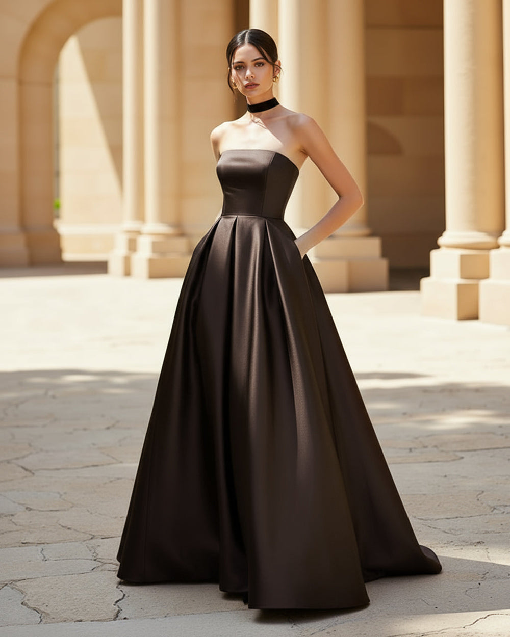 Elegant A Line Satin Strapless Evening Dress SOLACE