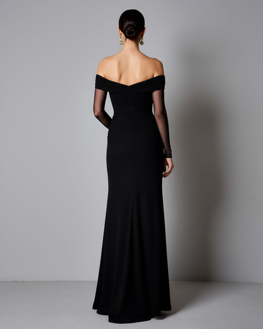 Black Mesh Off-Shoulder Mermaid Maxi Dress SOLACE