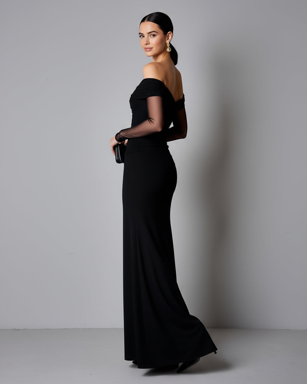 Black Mesh Off-Shoulder Mermaid Maxi Dress SOLACE