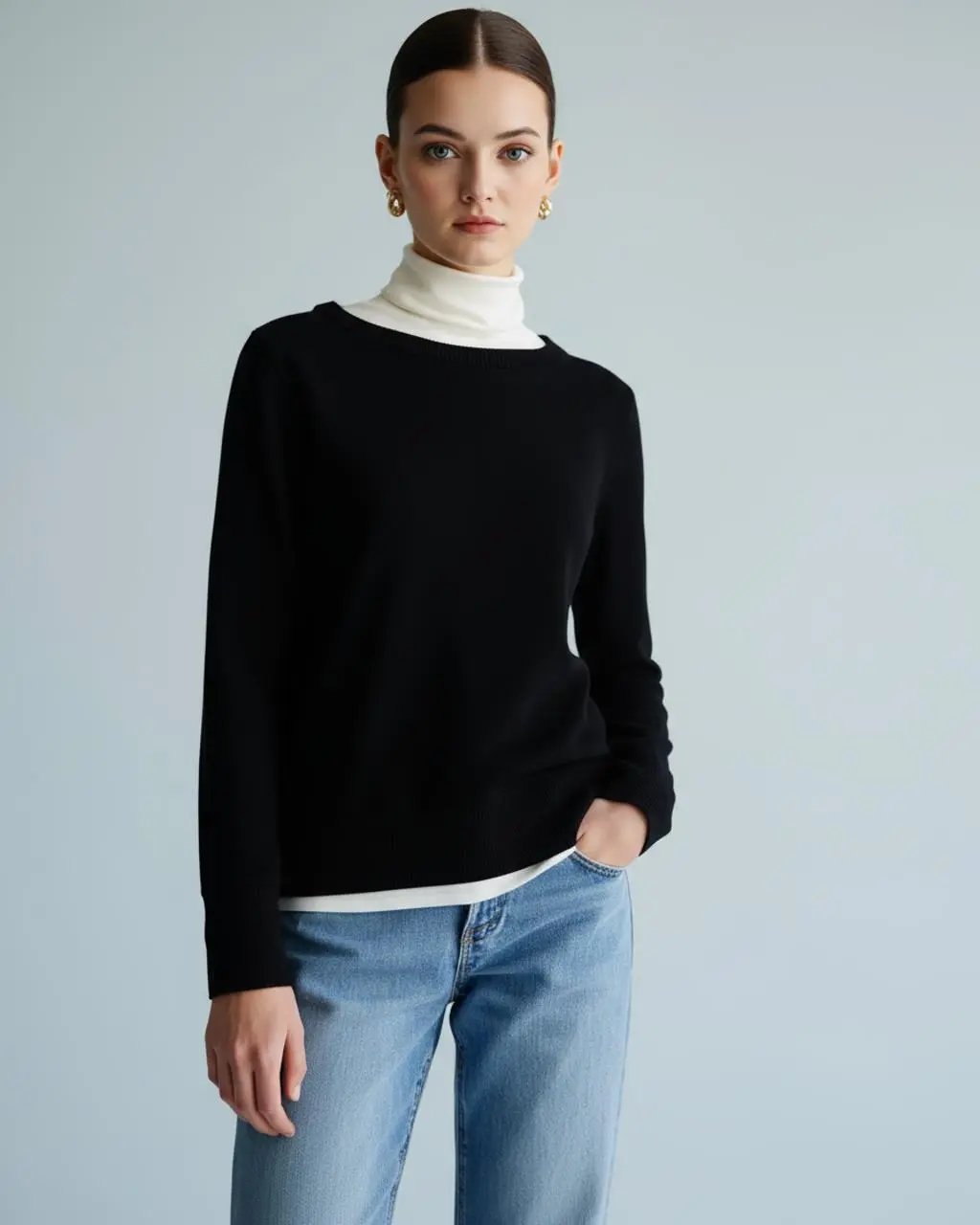 Black Crew Neck Long Sleeve Sweater SOLACE