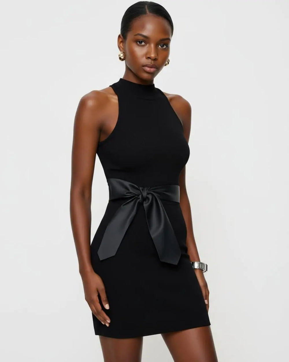 Mock Neck Black Bodycon Sleeveless Dress SOLACE
