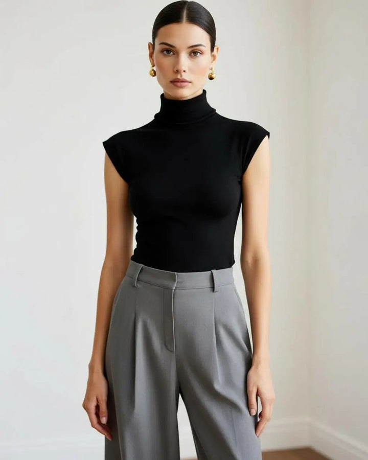 High Neck Cap Sleeve Slim-Fit Top SOLACE