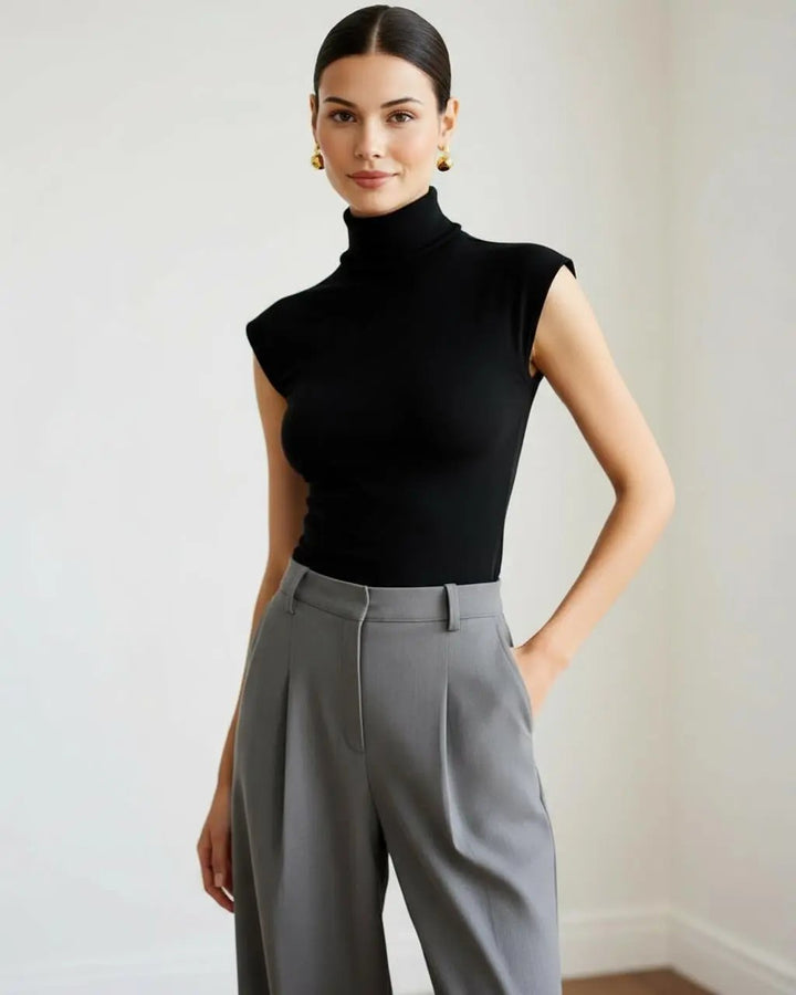 High Neck Cap Sleeve Slim-Fit Top SOLACE